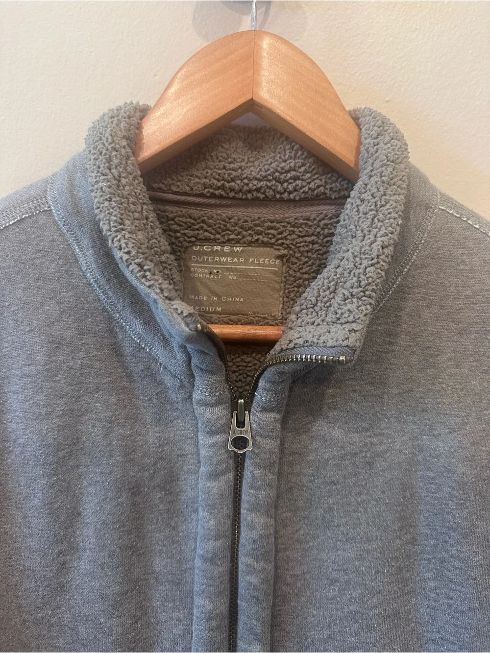 J.Crew Men’s Gray Sherpa-Lined Full-Zip Fleece Jacket Medium